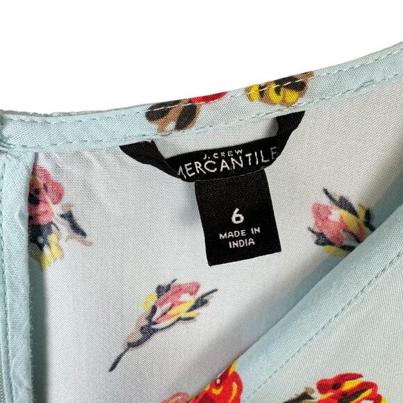 J Crew Mercantile Baby Blue Rose Floral Cap Sleeve Faux Wrap Ruffle Mini Dress - Picture 10 of 12
